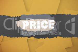 Price against digitally generated orange paper strewn