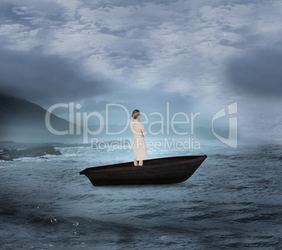 Composite image of thinking businesswoman in a sailboat