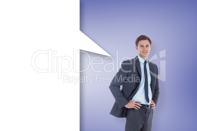Composite image of smiling businessman with speech bubble
