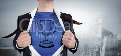 Composite image of businessman opening his shirt superhero style