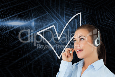 Composite image of tick symbol and call centre worker