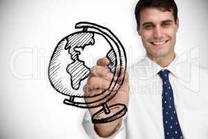 Composite image of businessman drawing globe