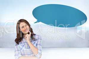 Composite image of thoughtful woman with speech bubble