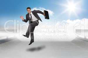 Composite image of smiling businessman in a hurry