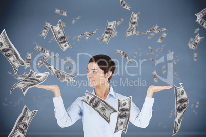 Composite image of businesswoman with an open hand to show graph