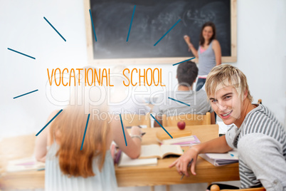 Vocational school against students in a classroom