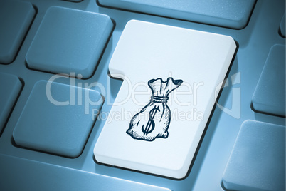 Composite image of money bag on enter key