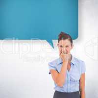 Composite image of furious businesswoman with speech bubble look