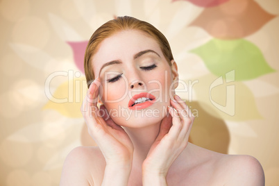 Composite image of beautiful redhead posing with hands