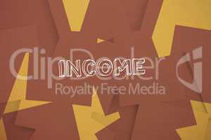 Income against brown paper strewn over orange