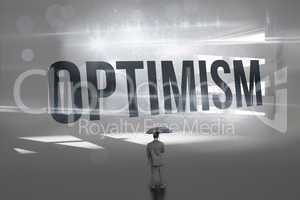 Optimism against digitally generated room with bordered up windo