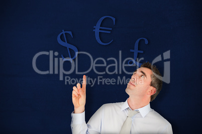 Composite image of business manager pointing