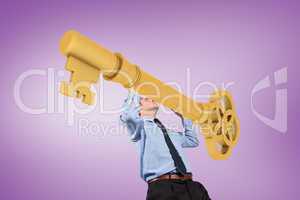 Composite image of businessman carrying large key