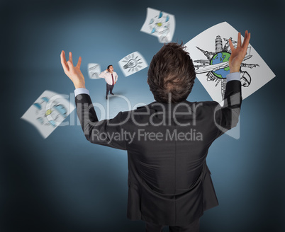 Composite image of gesturing businessman with tiny businessman