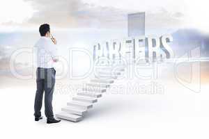 Careers against white steps leading to closed door