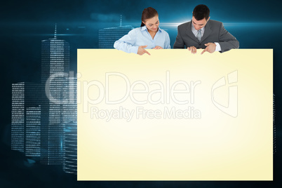 Composite image of business partners showing card