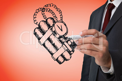 Composite image of businessman drawing dynamite
