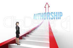Authorship against red arrow with steps graphic