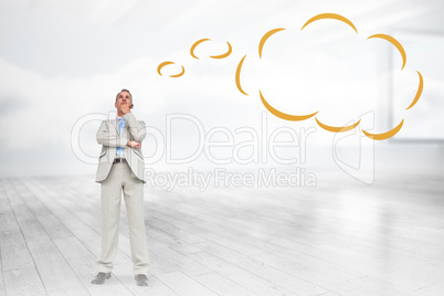 Composite image of thinking businessman with thought bubble