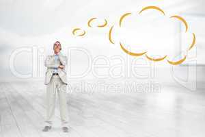 Composite image of thinking businessman with thought bubble