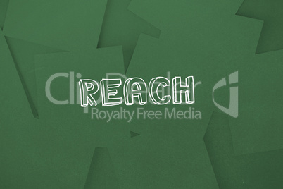 Reach against digitally generated green paper strewn