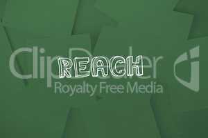 Reach against digitally generated green paper strewn