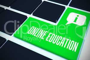 Online education against green key on black keyboard