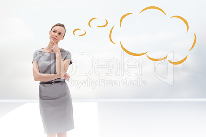 Composite image of thoughtful woman posing in dress with thought