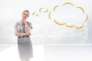 Composite image of thoughtful woman posing in dress with thought