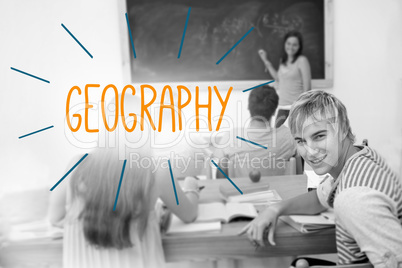 Geography against students in a classroom
