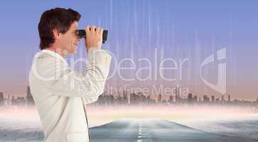 Composite image of businessman using binoculars