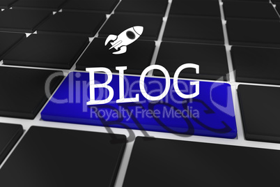 Blog against black keyboard with blue key
