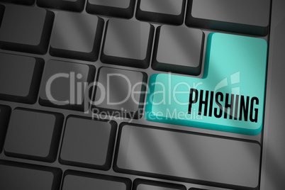 Phishing on black keyboard with blue key