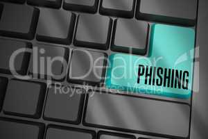 Phishing on black keyboard with blue key