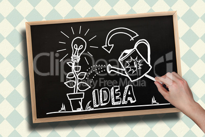 Composite image of hand drawing idea concept with chalk