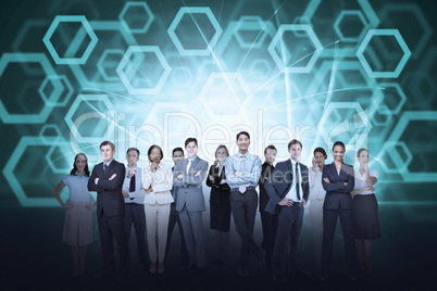Business team against hexagon background