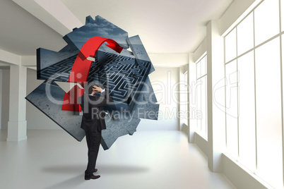 Composite image of stressed businessman with hands on head