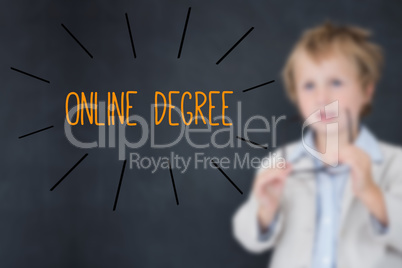 Online degree against schoolboy and blackboard