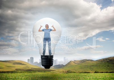 Composite image of angry woman in light bulb