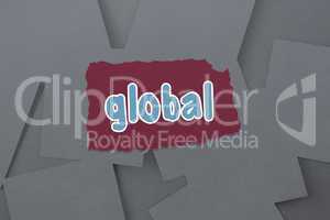 Global against digitally generated grey paper strewn