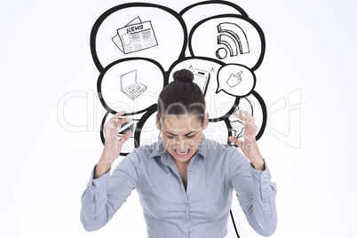 Composite image of furious businesswoman gesturing