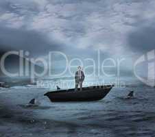 Composite image of thinking businessman in a sailboat