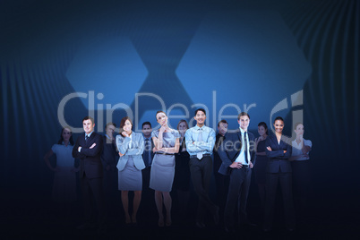 Business team against blue hexagon background