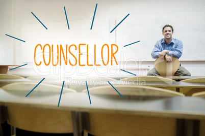 Counsellor against lecturer sitting in lecture hall