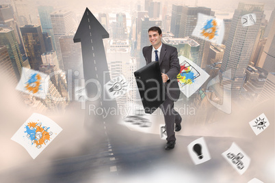 Composite image of smiling businessman in a hurry