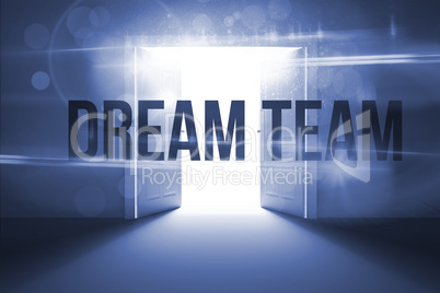 Dream team against doors opening revealing light
