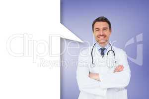 Composite image of handsome young doctor with arms crossed with