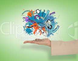 Composite image of female hand presenting handshake