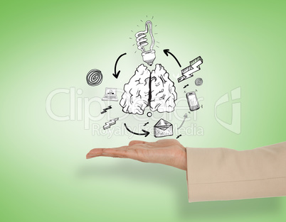 Composite image of female hand presenting lungs doodle