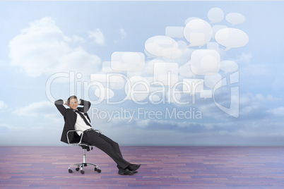 Composite image of manager sitting on swivel chair
